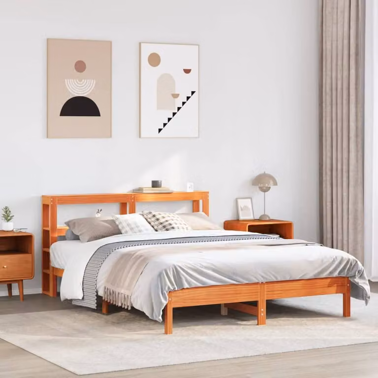 Berkfield Home King Size Solid Wood Pine Bed Frame in Waxed Brown, W/D/H: 150 x 200 cm