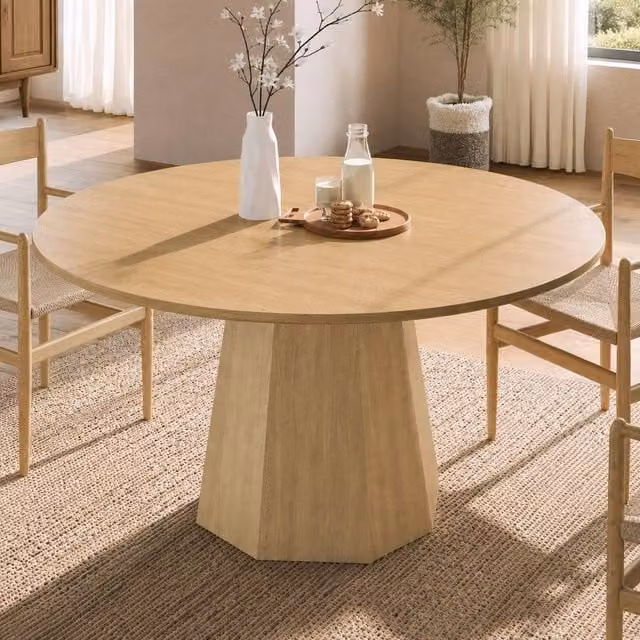 Rolipo Round Oak Finish MDF Dining Table in Brown, Diameter: 120 cm