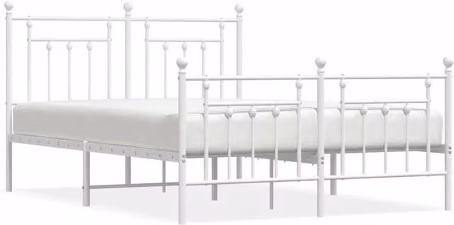 Berkfield Home Metal Bed Frame with Headboard and Footboard in White, W/D/H: 140 x 190 cm