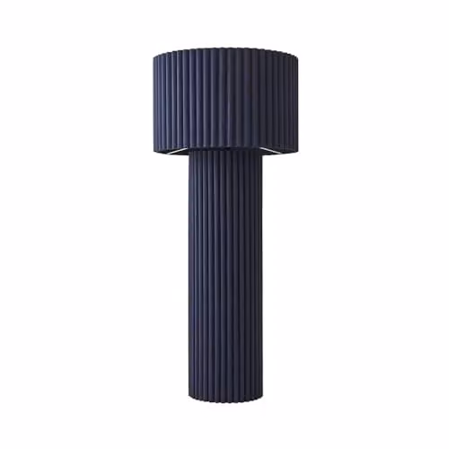 ValueLights Lenny Maritime Blue Ribbed Fabric Cylinder Floor Lamp with LED Bulb, H: 108 cm, W: 46 cm, D: 46 cm