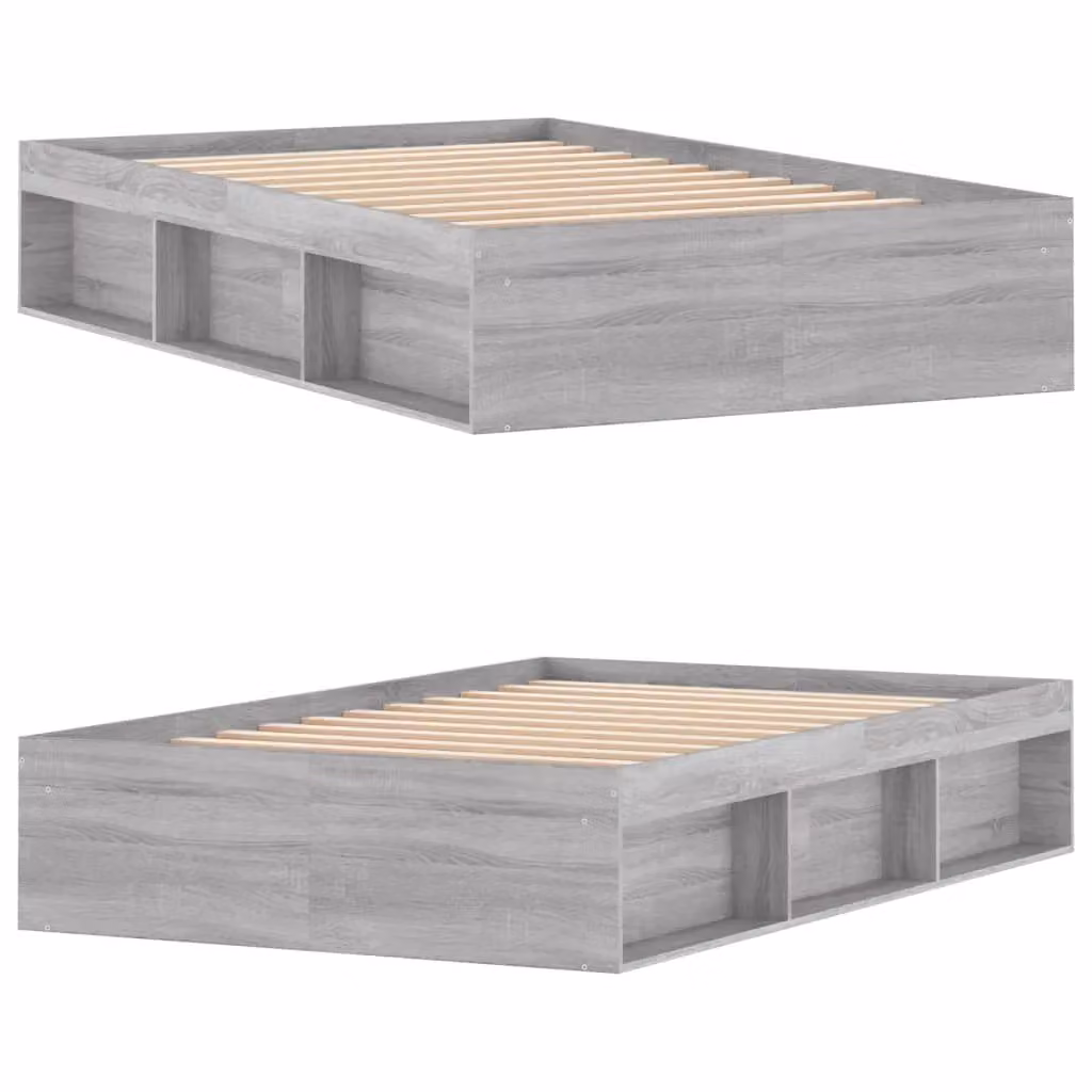 Berkfield Home Small Double Bed Frame in Grey with Side Compartments, W/D/H: 120 x 190 cm – 3