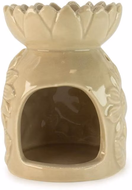 KDMD Ceramic Sunflower Tealight Oil Burner in Pastel Beige