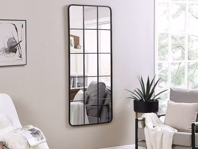 Vente-unique SCIARA Industrial Metal Window Mirror in Black, W: 60 cm, H: 140 cm