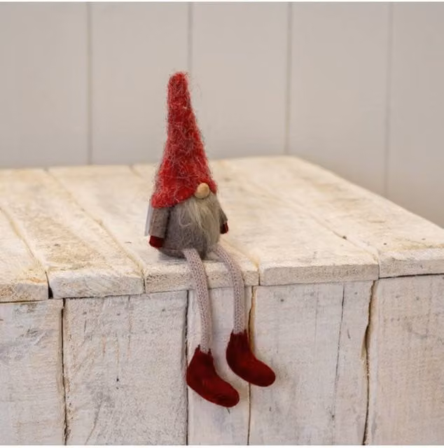 KDMD Red and Grey Woolly Sitting Gonk Christmas Tabletop Decoration