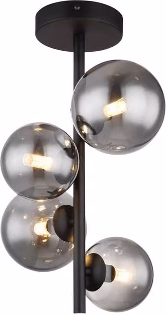 Netlighting Riha Globe Ceiling Light in Matt Black with Grey Smoke Glass Shade, 4x G9