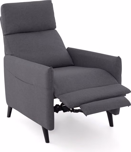 Gymax Grey Linen Fabric Recliner Push Back Armchair with Metal Frame