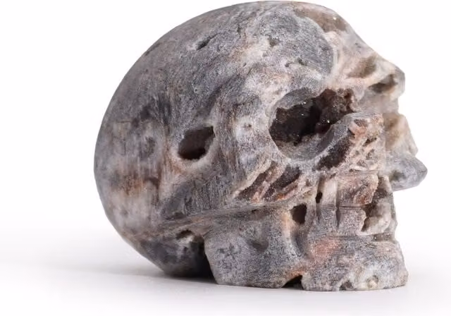 KDMD Grey Calcite Geode Carved Skull Tabletop Decoration – 2