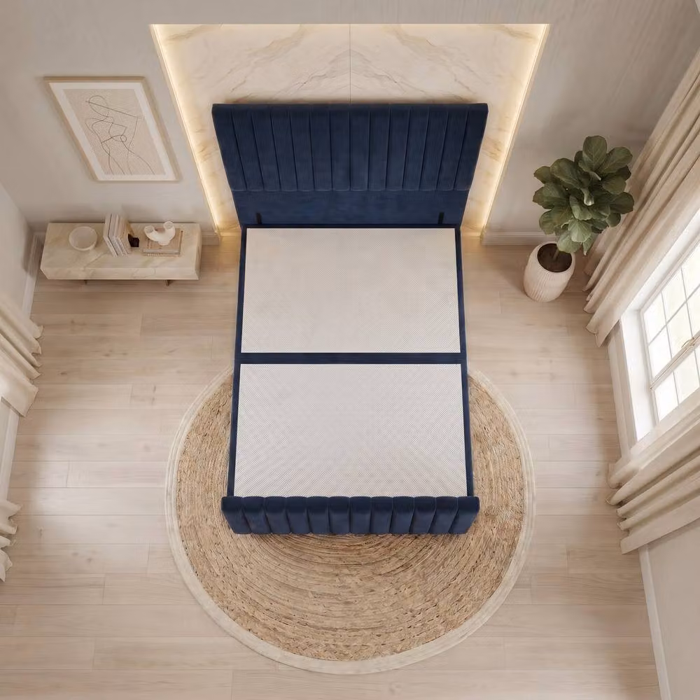 Somnior Eleanor Velvet Divan Base with 54 inch Headboard and 22 inch Footboard, Blue, W/D/H: 120 x 200 cm – 3
