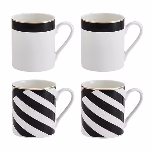 Mikasa Luxe Deco White and Gold Geometric Bone China Mug Set of 4, 380ml