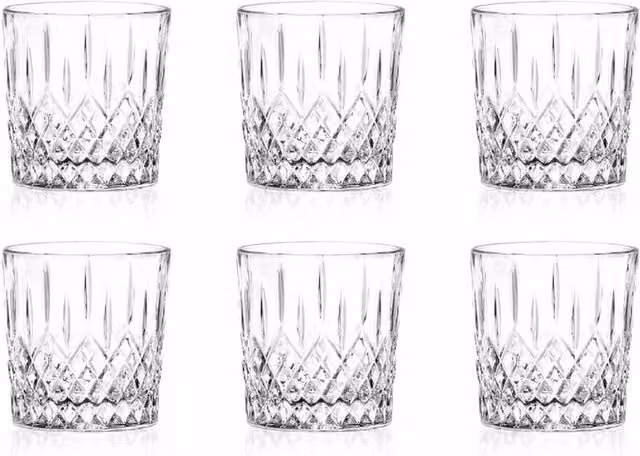 RCR Set of 6 Geometric Crystal Glass Tumblers, 320 ml, Transparent