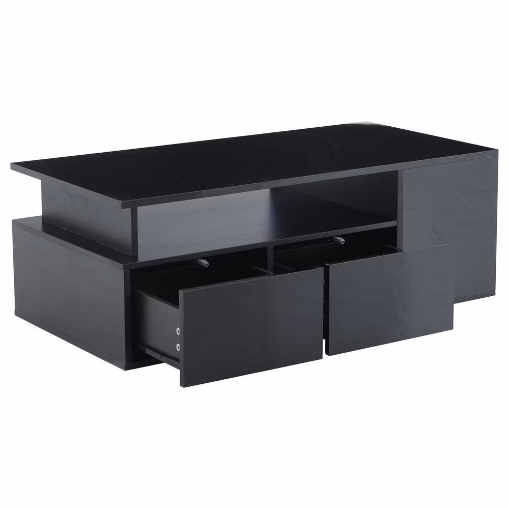 STILVORA Modern Black Glossy Coffee Table with 2 Drawers and Open Storage, W/D/H: 100 x 50 x 35 cm – 7