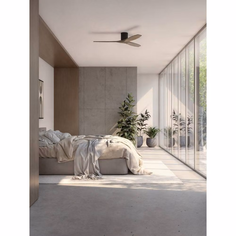 Netlighting Stem Ceiling Fan in Black with Dark Wood Blades, 132 cm – 2