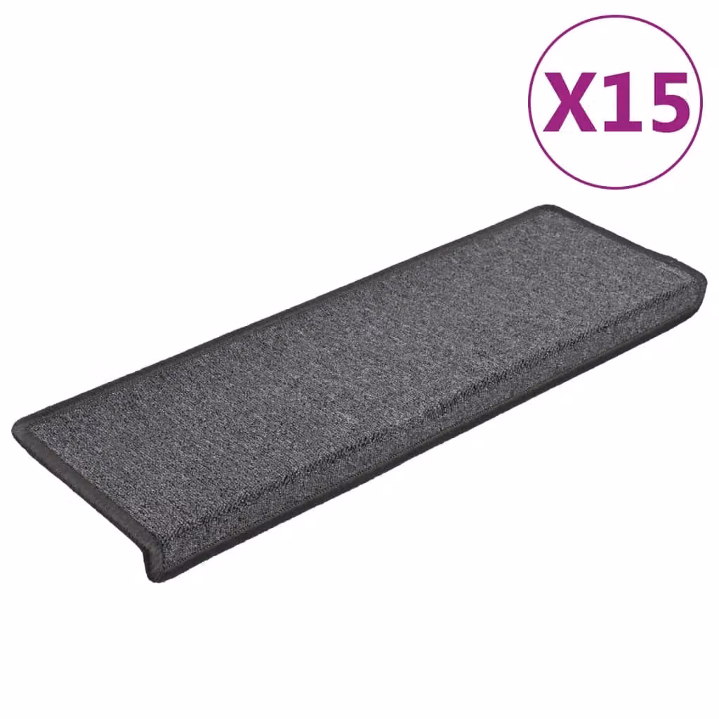 Berkfield Home Self-Adhesive Carpet Stair Treads, 15 Pieces, Dark Grey, W: 65 cm, D: 21 cm, H: 4 cm – 2
