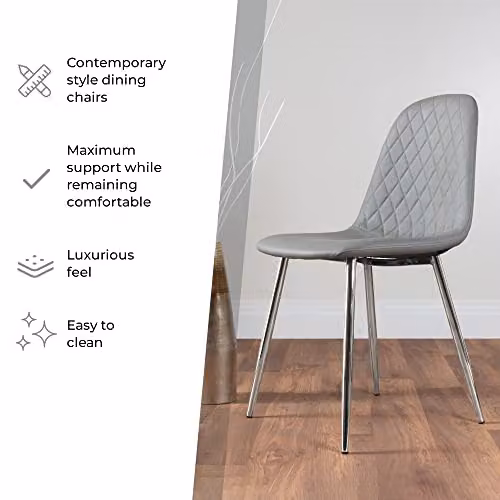 FurnitureboxUK Corona Set of 2 Grey Faux Leather Dining Chairs with Black Metal Legs – 2