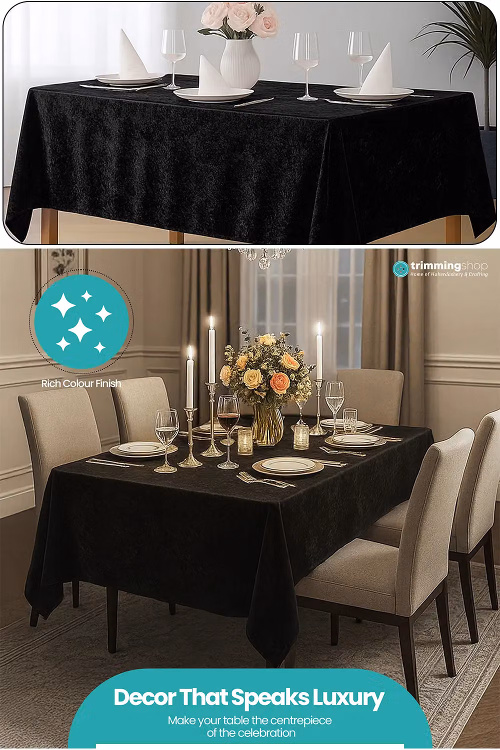 Neel Blue Black Diamond Velvet Rectangular Tablecloth – 3