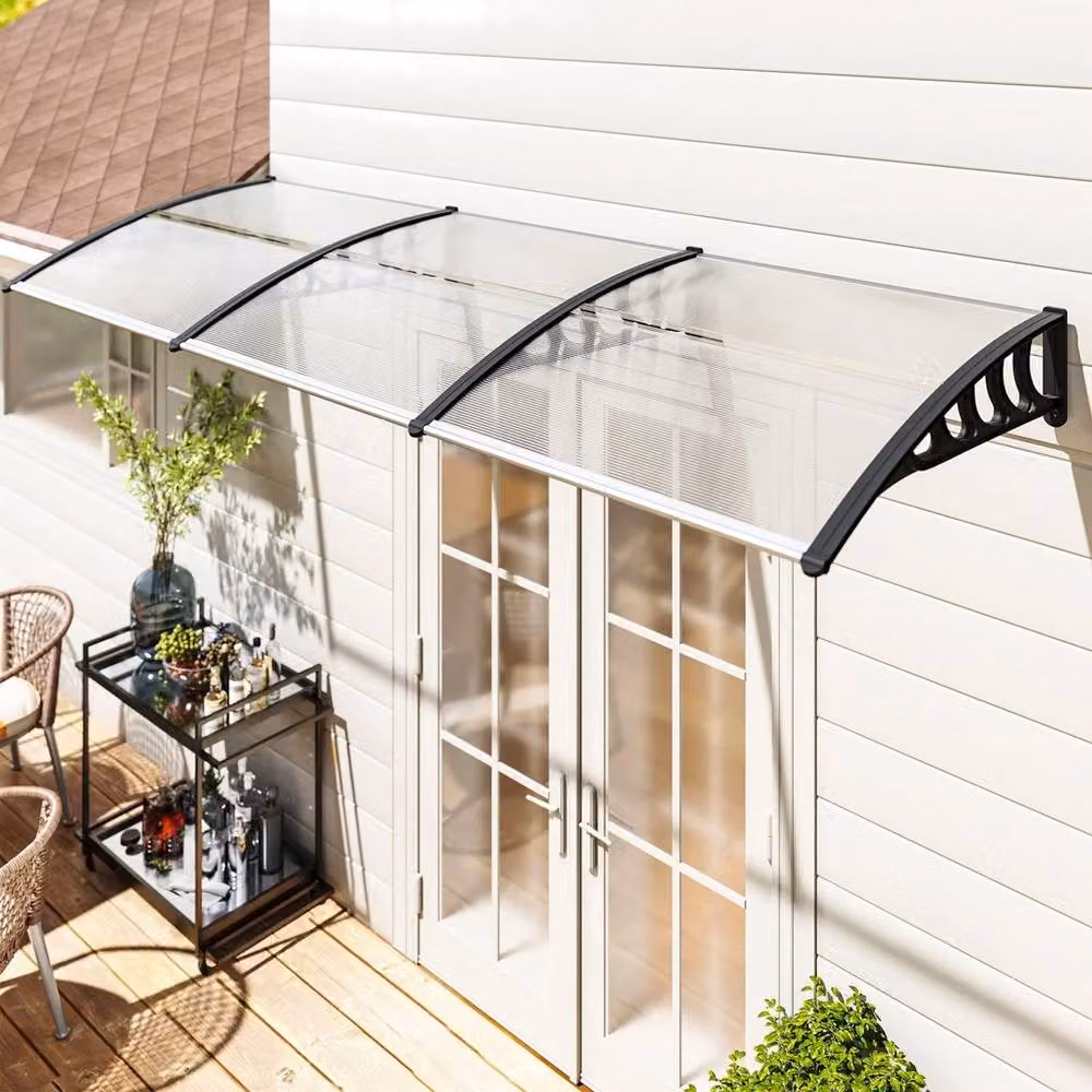 VOGREX Clear Polycarbonate and Aluminium Outdoor Door Canopy Awning and Rain Shelter – 3