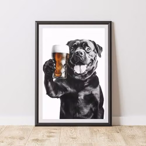 60 Second Makeover Funny Rottweiler Drinking Beer Paper Poster, A3