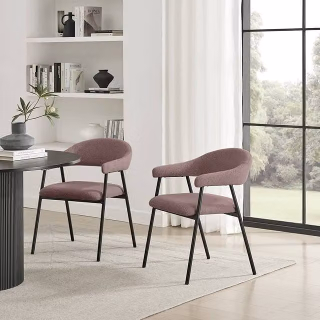 FurnitureboxUK Delos Set of 2 Dining Chairs in Dusky Pink Fabric with Terracotta Accents – 1