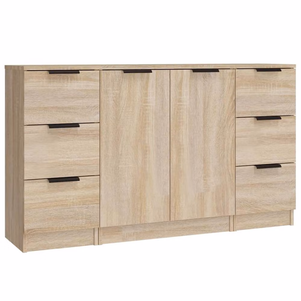 Berkfield Home 3-Piece Sonoma Oak Sideboard Set in Light Brown – 2
