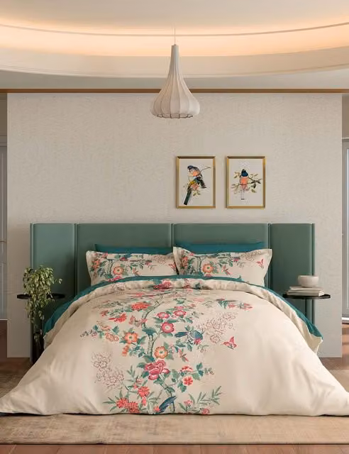 V&A Chinese Magpie Pure Cotton Pillowcases, 2 Pack, Petrol Teal