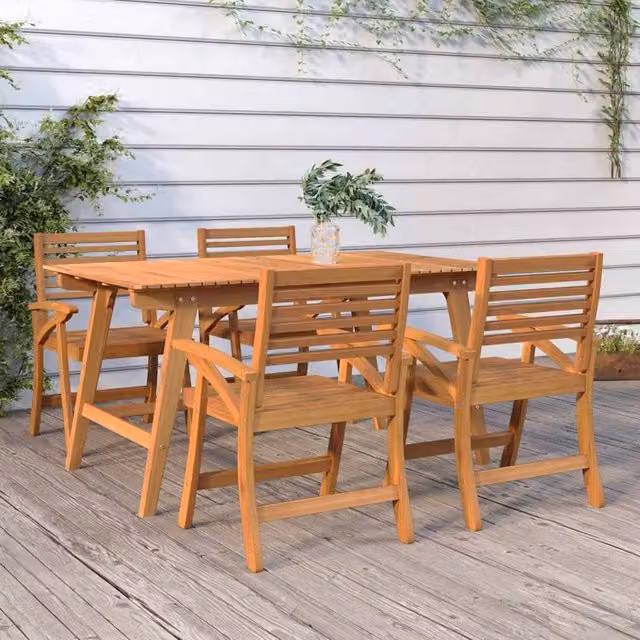 Berkfield Home 5 Piece Garden Dining Set in Brown Solid Acacia Wood – 1