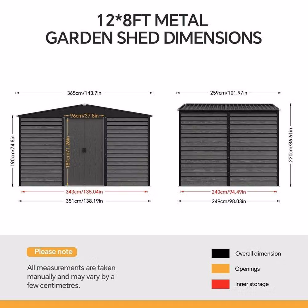 NESTLUNE Metal Apex Roof Garden Shed in Grey, W: 365.8 cm, D: 243.8 cm, H: 220 cm – 2