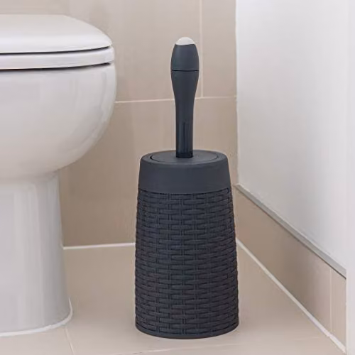 Addis Faux Rattan Round Toilet Brush Set with Internal Detergent Injection System in Charcoal Grey – 2