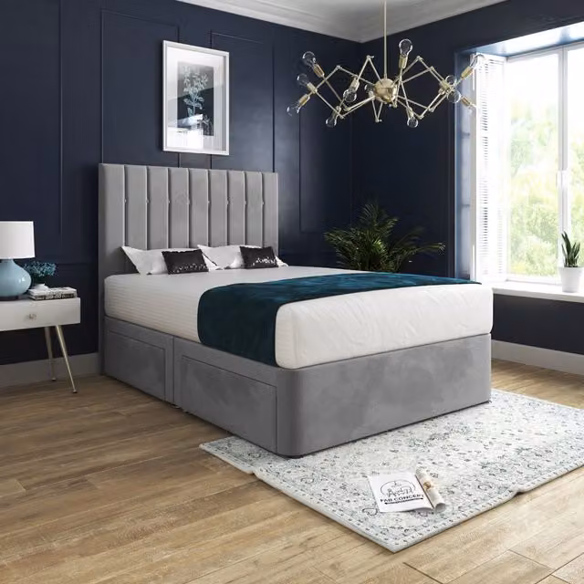 Enrico Modern Upholstered Velvet Bed Frame in Grey, 200 x 200 cm