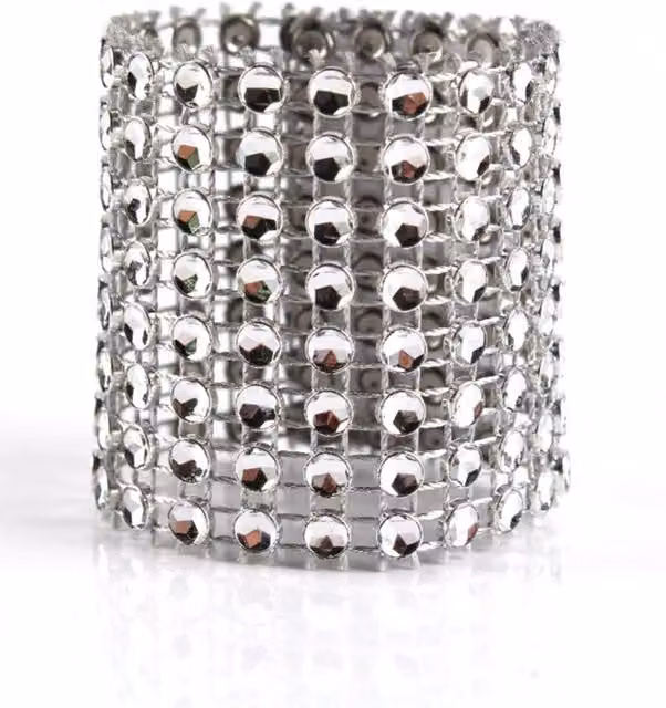 Neel Blue Set of 10 Silver Stripe Buckle Napkin Ring Holders for Table Decoration, W: 13 cm, H: 4 cm, D: 4 cm – 1