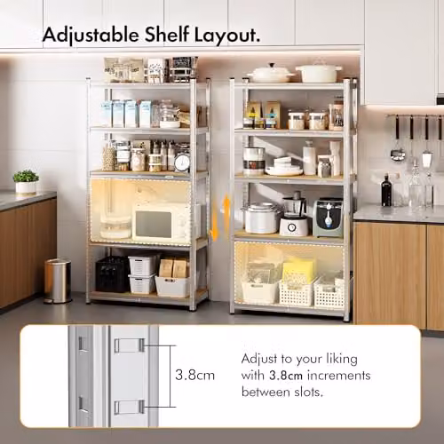 VonHaus 5-Tier Heavy Duty Garage Shelving Units in Silver, H 180 cm x W 90 cm x D 40 cm – 4