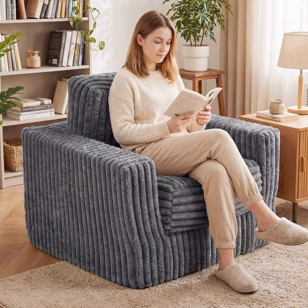 Costway Single Foam Sofa in Grey with Removable Cover and Pillow – 7