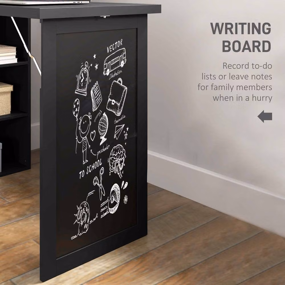 STILVORA Wall-Mounted Folding Desk with Storage and Blackboard in Black – 6