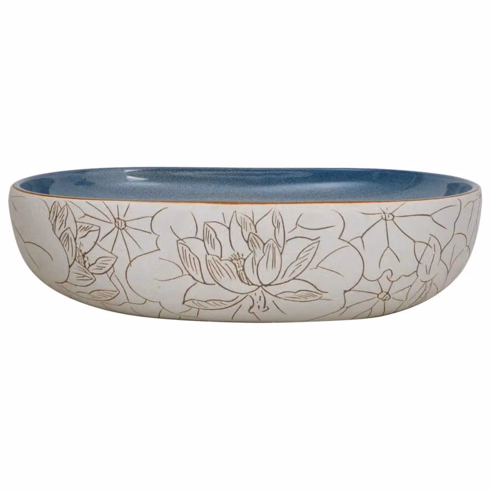Berkfield Home Oval Ceramic Countertop Basin in Sand and Blue, W: 59 cm, D: 40 cm, H: 14 cm – 3