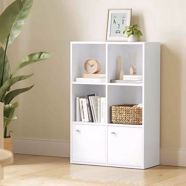 The Bazaarist 3 Tier Bookcase with 2 Door Cabinets in Cloud White
