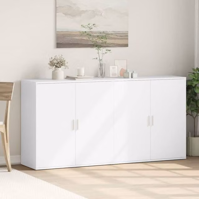 Berkfield Home Set of 2 White Matt Engineered Wood Sideboards, W/D/H: 79 x 38 x 80 cm