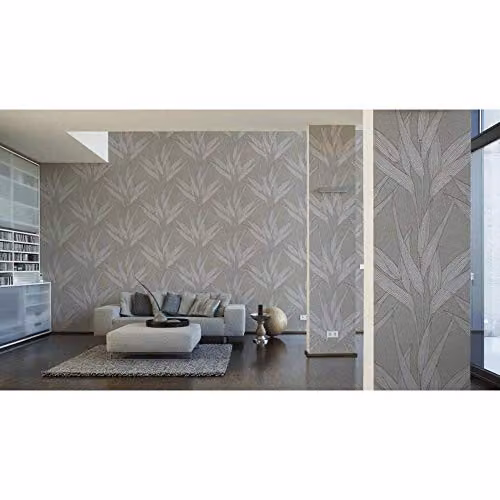 A.S. Création Hygge Scandinavian Leaf Pattern Textured Linen Effect Wallpaper in Grey – 2