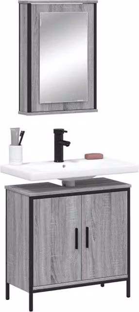 Berkfield Home 2 Piece Grey Bathroom Furniture Set Including Mirror Cabinet and Vanity Unit