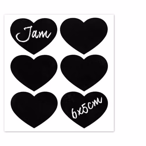 Nicola Spring Heart Shaped Storage Jar Labels, Black, Pack of 6, 6 x 5 cm – 1