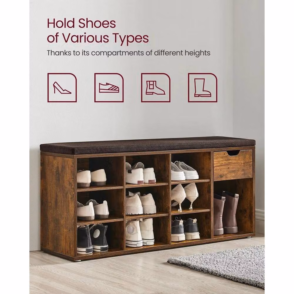 FORGEVIO Modern Brown Shoe Storage Hallway Bench W/D/H: 104 x 30 x 48 cm – 5