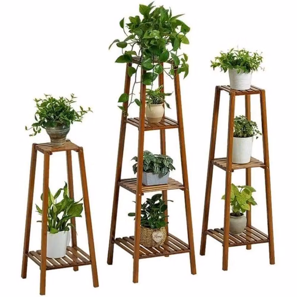 NESTLUNE 4 Tier Tall Bamboo Plant Stand Flower Pot Display in Brown, H 100 cm x W 15 cm – 3