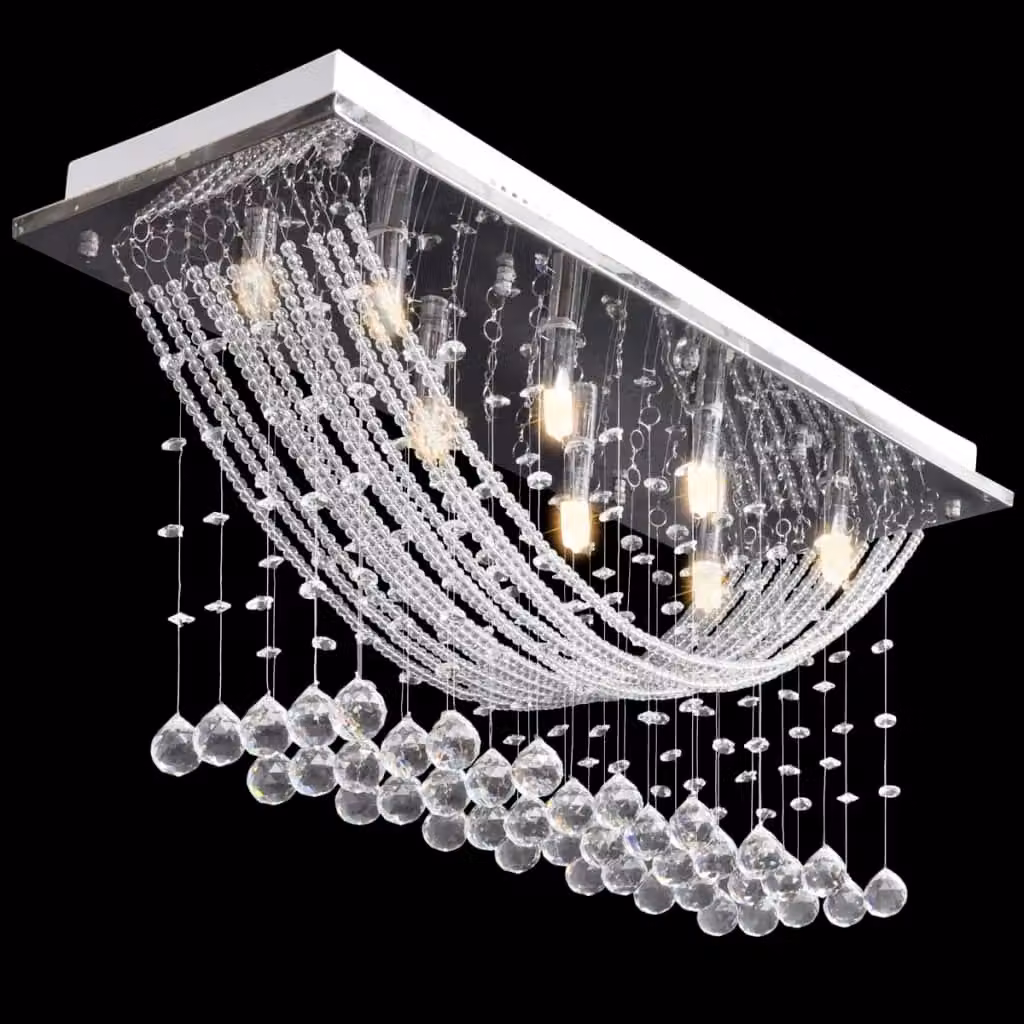 Berkfield Home White and Silver Ceiling Lamp with Glass Crystal Beads, 8 x G9, Diameter: 29 cm – 4