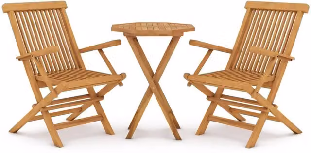 Berkfield Home 3 Piece Round Teak Wood Garden Dining Set in Brown – 1
