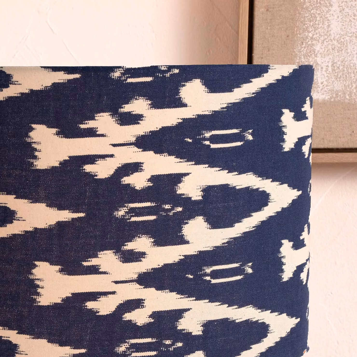Ruma Blue Ikat Patterned Cylinder Fabric Lampshade for Table Lamps, Diameter: 40.64 cm – 2
