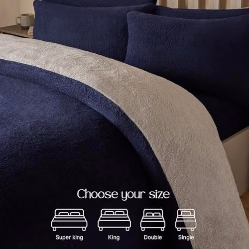 Brentfords Reversible Teddy Fleece Bedding Set with Duvet Cover and Pillowcase, Blue and Grey, Single (Duvet Cover: 135 x 200 cm, Pillowcase: 50 x 75 cm) – 5
