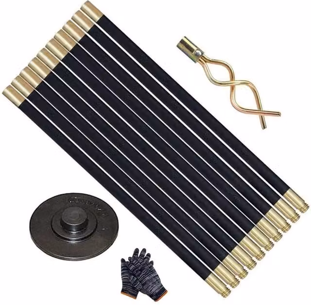 Ventryn 12 Piece Black Drain Rod Set with Brass Worm Screw Plunger – 1