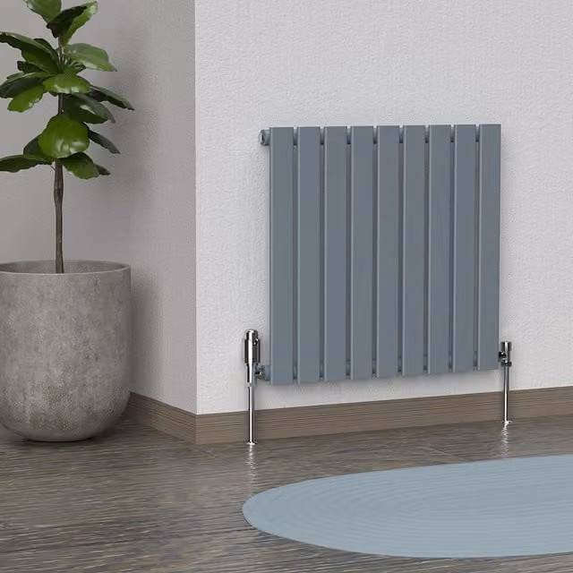 Lux Heat Flat Horizontal Coloured Radiator in Pebble Grey, W: 60.0 cm, H: 63.0 cm