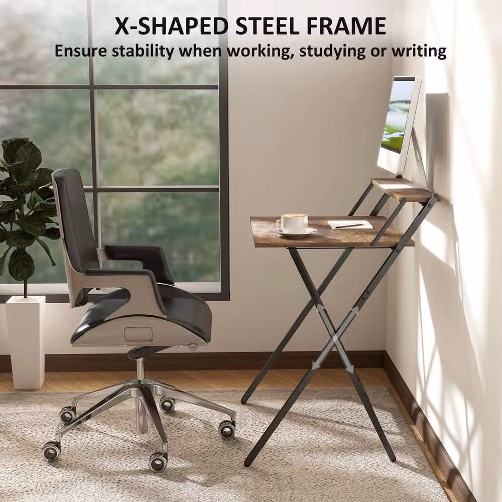 VOGREX Rustic Brown Folding Computer Desk W/D/H: 70 x 62 x 86.5 cm – 4