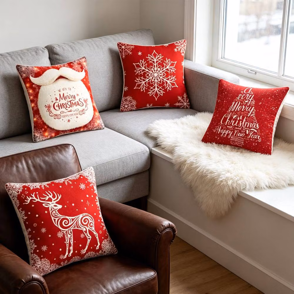 Lovii 4 Pack Christmas Throw Pillow Covers, Multicolour Square Cushion Cases, W/D/H: 45 x 45 x 45 cm – 3