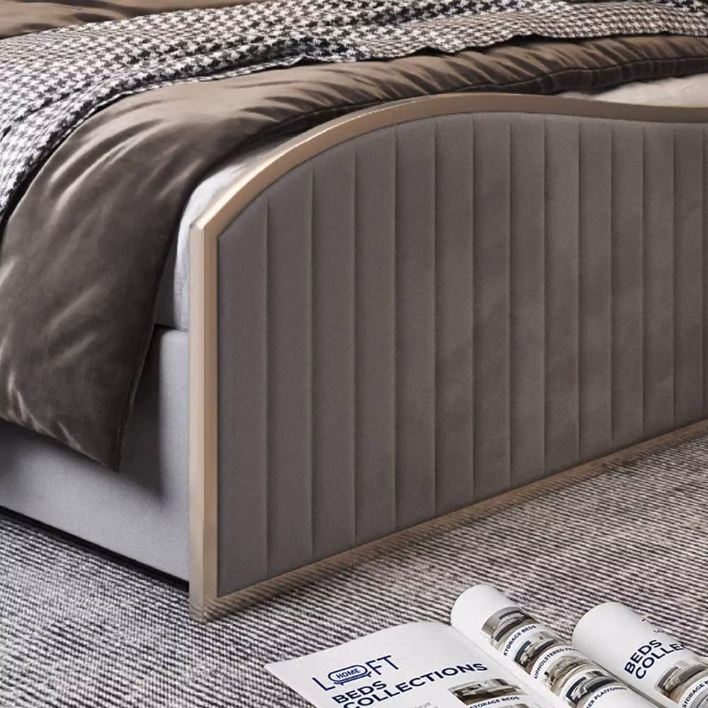 KDMD Hythe Double Designer Bed Frame in Grey Upholstered Velvet and Metal, W/D/H: 140 x 200 x 137 cm – 5