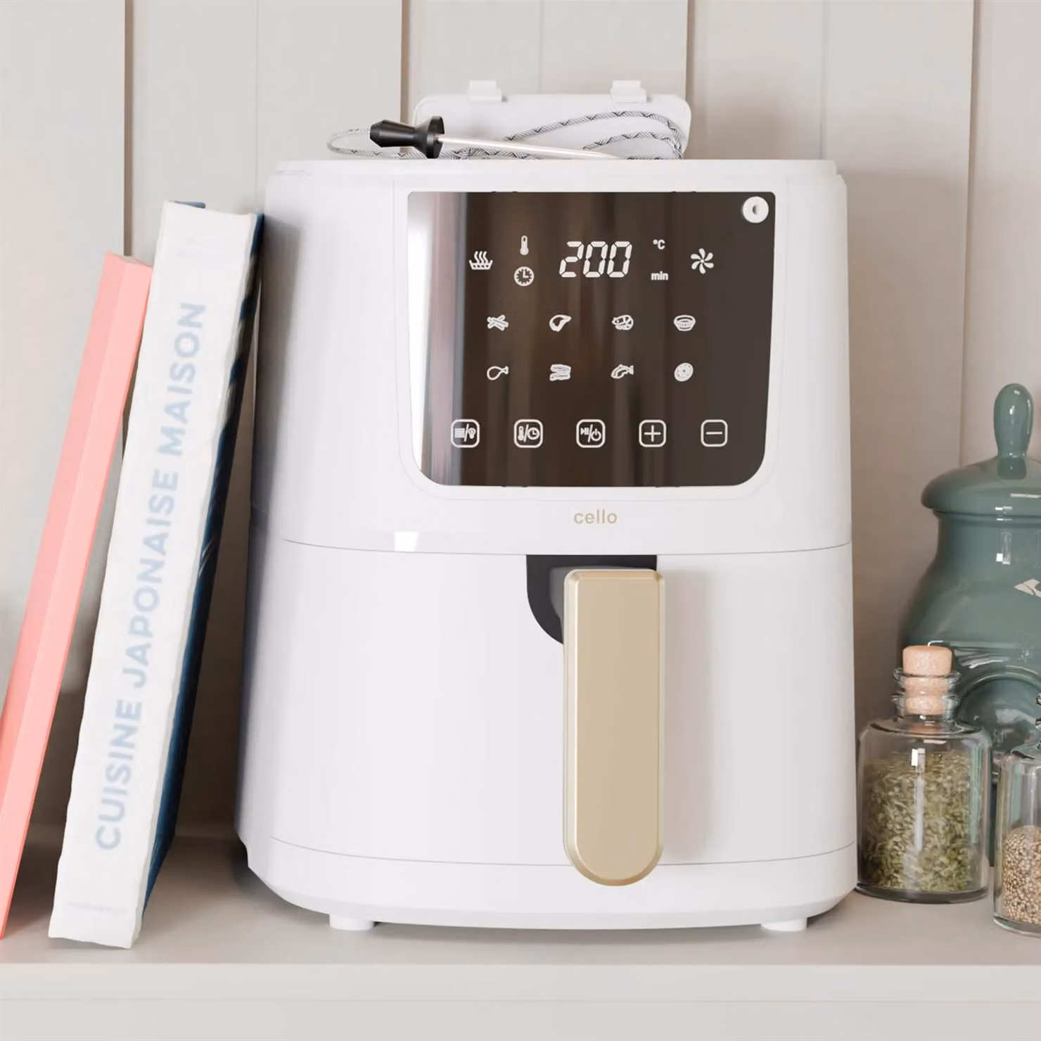 Cello Single Basket Airfryer with Smart Cook Internal Food Thermometer in White – 3